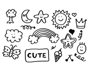 Cute Icon for kids , Doodle Handdrawn Cartoon , Funny Comic Character