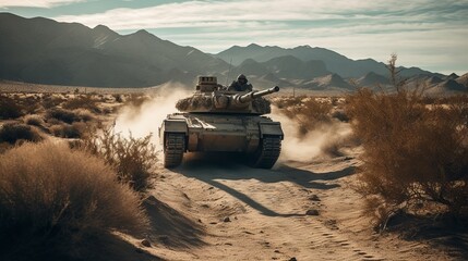 砂漠を進む戦車：AI作品
