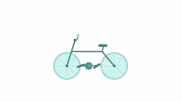 Animated riding bicycle. Flat cartoon style icon 4K video footage for web design. Leisure cycling. Mountain bike isolated colorful object animation on white background with alpha channel transparency