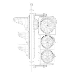 Traffic light wireframe from black lines isolated on white background. 3D. Vector illustration.