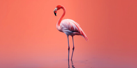 Fototapeta na wymiar Flamingo profile on a red uniform background. Beautiful colorful bird. Generative AI