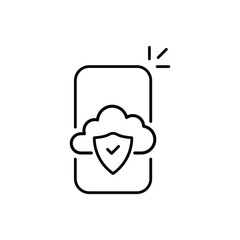 secure cloud computing icon with thin line phone. linear trend modern database support logotype graphic stroke design web element isolated on white. concept of easy file protection or firewall badge
