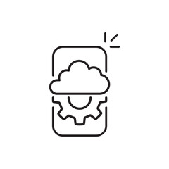 devops icon like thin line phone with gear and cloud. linear trend modern logotype graphic stroke art design web element isolated on white. concept of data optimization pictogram or smartphone develop