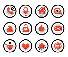 Vector buttons, modern icons in black circle. Web signs for web page