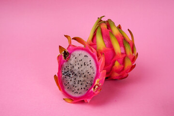 Healthy dragon fruits or pitaya isolated on texture background.