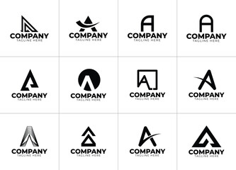 A Letter Logo Set, 12 A Letter Logo Design Vector