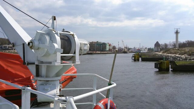 POV from the exit of a pleasure boat in the docks of the Polish city of Kołobrzeg