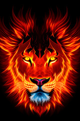 featuring lion head fire spirit on black background