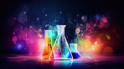 a group of colorful flasks sitting on top of a table, generative AI