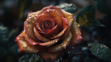 Rose in the rain created with generative AI technology