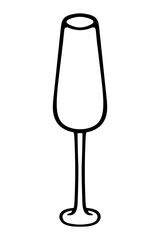 Empty wine glass. Sketch. Vector illustration. Crystal drink container. Glass goblet with a long stem. Outlines on an isolated background. Doodle style. Idea for web design.