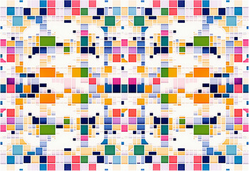 Tileable rapport retro style with cubes abstract figures random. Seamless tileable pattern of squares and lines with shapes irregulars in abstract style in white background. Generative AI