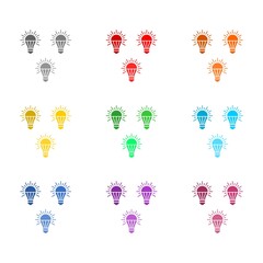 RGB light bulbs lamp icon isolated on white background. Set icons colorful