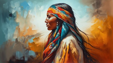 a painting of a native american woman, generative AI