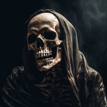 A skeleton with a black robe