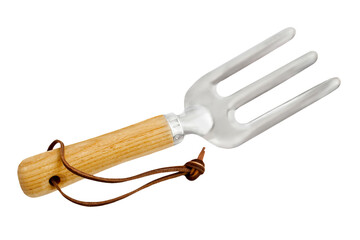 Garden fork with wooden grip isolated on white background