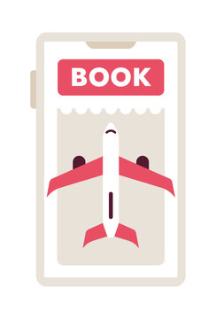 Booking plane ticket online on mobile phone flat concept vector spot illustration. Editable 2D cartoon object on white for web UI design. Cheap flight creative hero image. Jost Extrabold font used