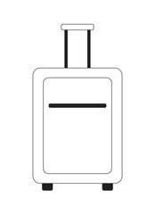 Suitcase on wheels with handle monochrome flat vector object. Traveling bag. Editable black and white thin line icon. Simple cartoon clip art spot illustration for web graphic design and animation