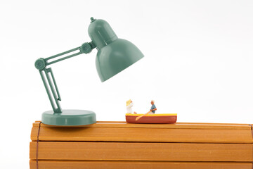 Miniature Photography Bamboo Table Lamp Rowing and Playing
