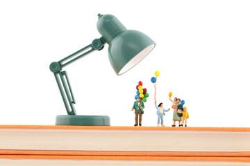 Miniature World Playing Children's Small Table Lamp on Books