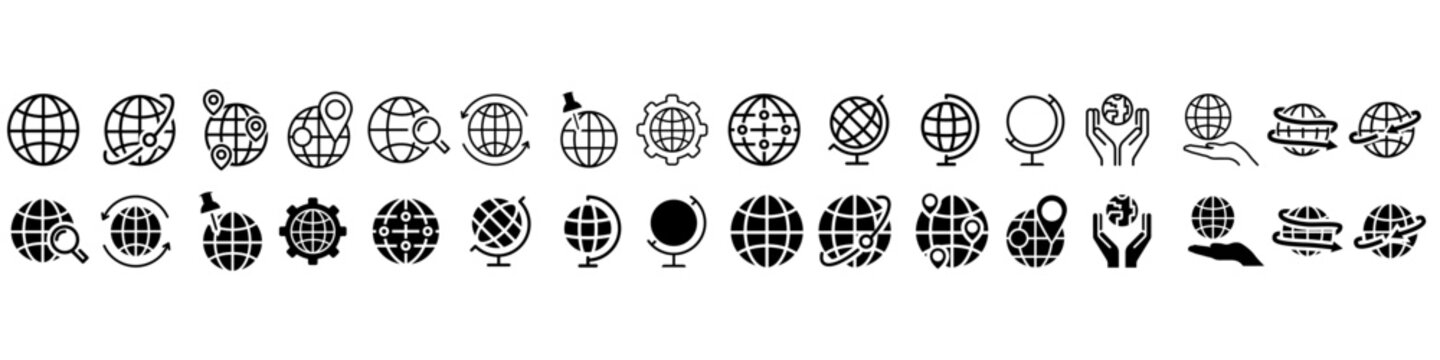 World Map Vector Icon Set. Navigation Illustration Sign Collection. Globe Symbol. Travel Logo.