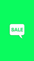Green percent sign on white message board. Interest withdrawal signal. Discount notifications. Message on a green background. Vertical image. 3D image. 3D rendering.