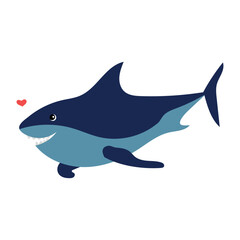 Cute cartoon shark isolated on white background. Hand drawn vector illustration