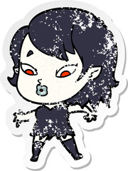 distressed sticker of a cute cartoon vampire girl