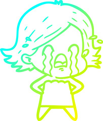 cold gradient line drawing of a cartoon woman crying