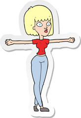 sticker of a cartoon woman spreading arms