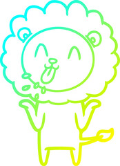 cold gradient line drawing of a happy cartoon lion