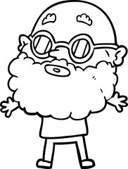 cartoon curious man with beard and sunglasses