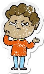 distressed sticker of a cartoon angry man
