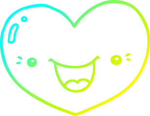 cold gradient line drawing of a cartoon love heart character