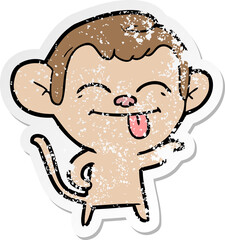 distressed sticker of a funny cartoon monkey