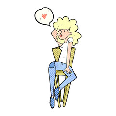 cartoon woman in love posing on chair
