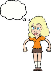 cartoon pretty woman with thought bubble