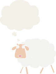 cartoon sheep with thought bubble in retro style