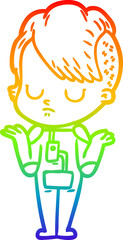 Fototapeta premium rainbow gradient line drawing of a cartoon woman