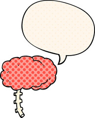 cartoon brain with speech bubble in comic book style