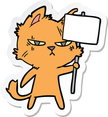 sticker of a tough cartoon cat with protest sign