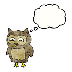 freehand drawn thought bubble textured cartoon owl