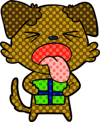 cartoon dog with christmas present
