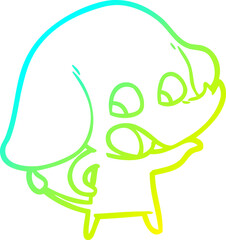 cold gradient line drawing of a cute cartoon elephant