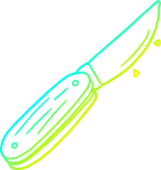 cold gradient line drawing of a cartoon folding knife