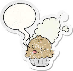 cute cartoon pie with speech bubble distressed distressed old sticker