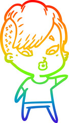 rainbow gradient line drawing of a cartoon surprised girl