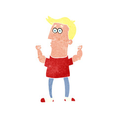 freehand retro cartoon surprised man flexing biceps