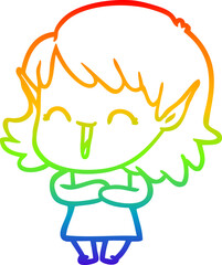 Fototapeta premium rainbow gradient line drawing of a cartoon elf girl