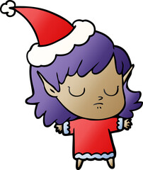 hand drawn gradient cartoon of a elf girl wearing santa hat